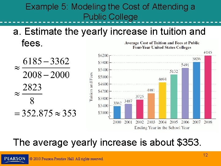 Example 5: Modeling the Cost of Attending a Public College a. Estimate the yearly Example 5: Modeling the Cost of Attending a Public College a. Estimate the yearly