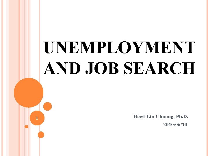 UNEMPLOYMENT AND JOB SEARCH 1 Hewi-Lin Chuang, Ph. D. 2010/06/10 