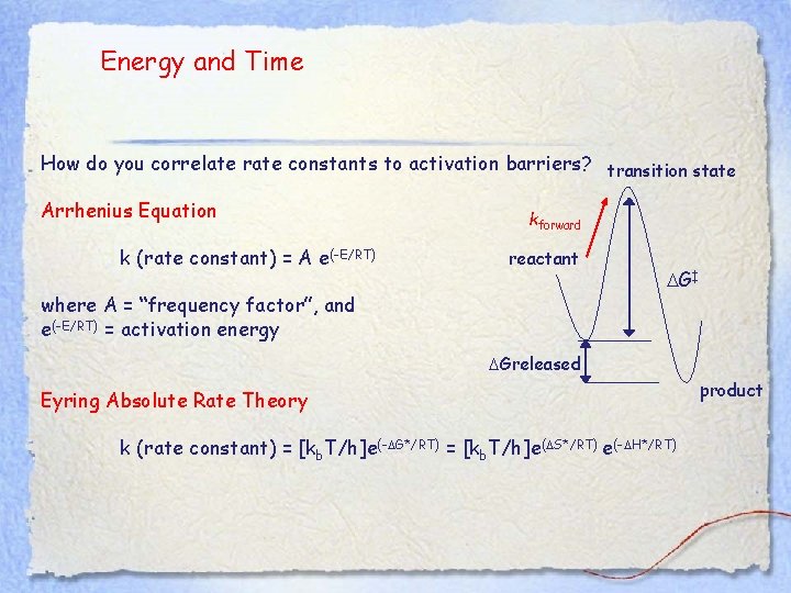 Energy and Time How do you correlate rate constants to activation barriers? transition state