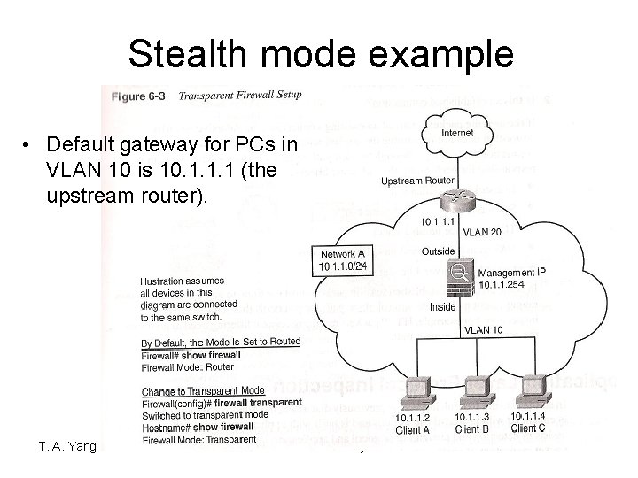 Stealth mode example • Default gateway for PCs in VLAN 10 is 10. 1.