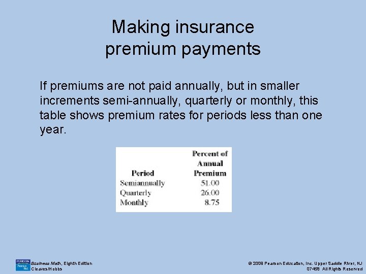 Making insurance premium payments If premiums are not paid annually, but in smaller increments