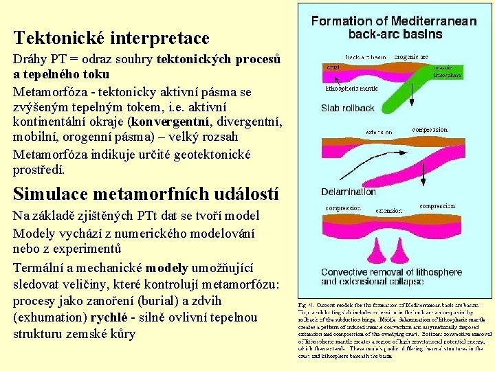Tektonické interpretace Dráhy PT = odraz souhry tektonických procesů a tepelného toku Metamorfóza -