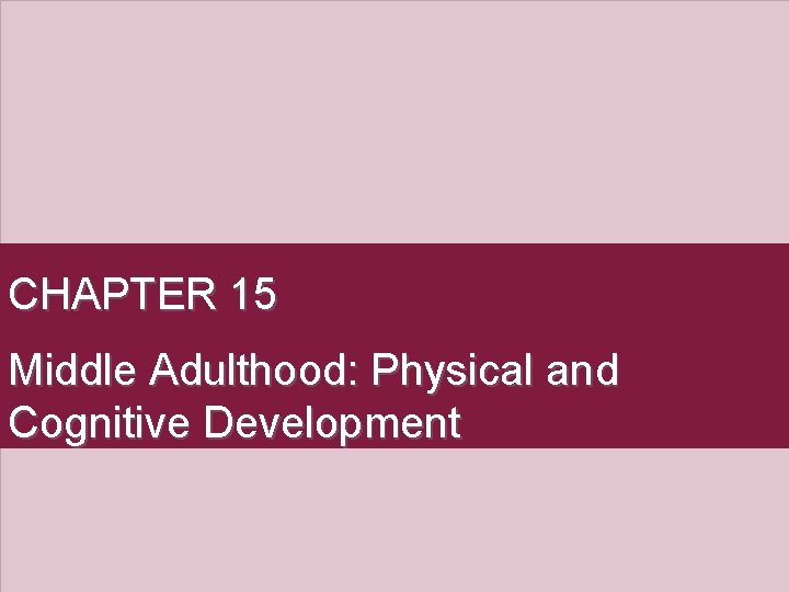 CHAPTER 15 Middle Adulthood: Physical and Cognitive Development 
