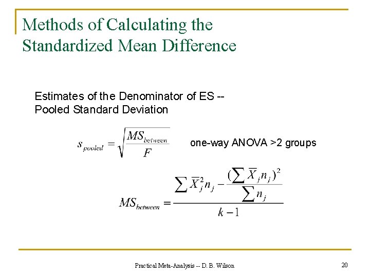 Methods of Calculating the Standardized Mean Difference Estimates of the Denominator of ES -Pooled