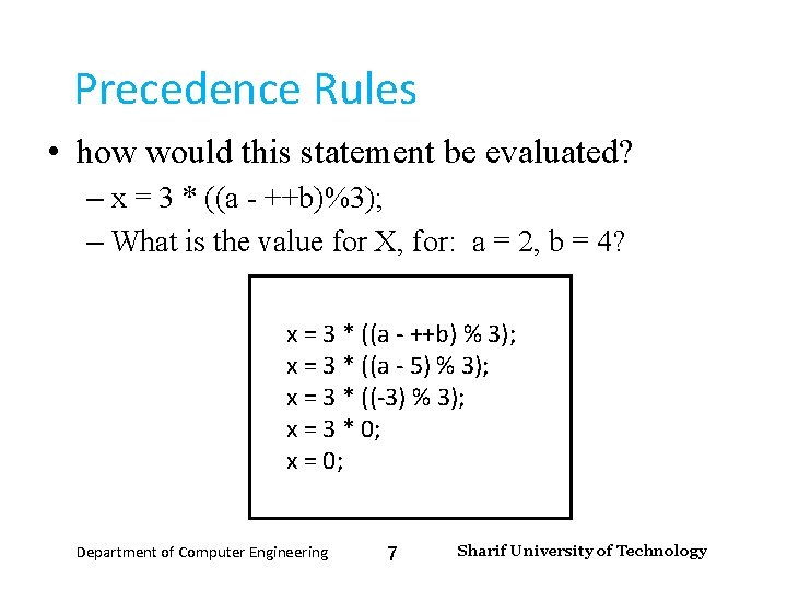 Input and Output – Lecture 4 Precedence Rules • how would this statement be