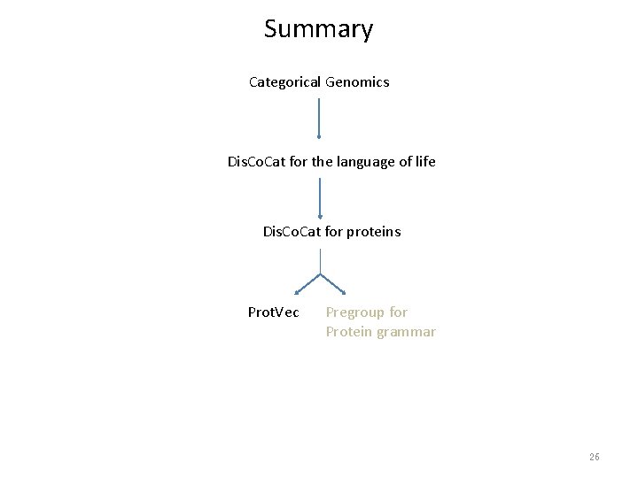 Summary Categorical Genomics Dis. Co. Cat for the language of life Dis. Co. Cat