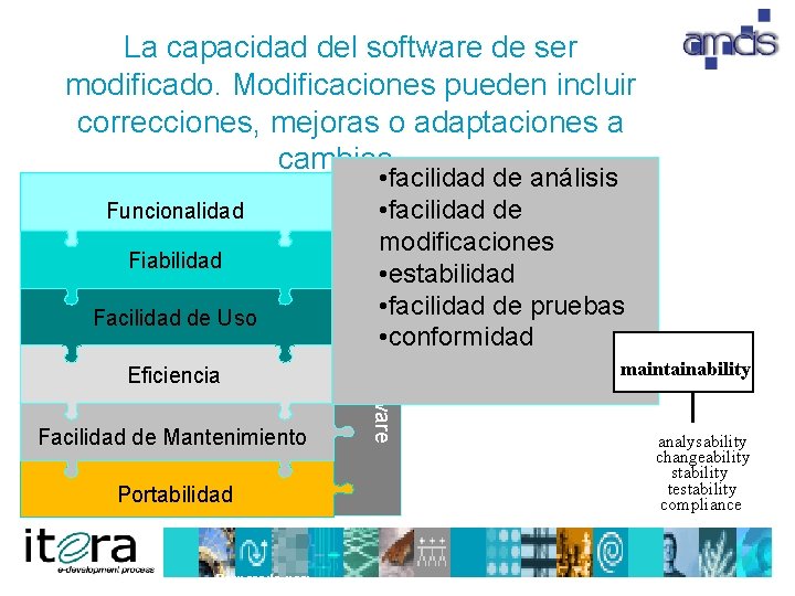 La capacidad del software de ser modificado. Modificaciones pueden incluir correcciones, mejoras o adaptaciones