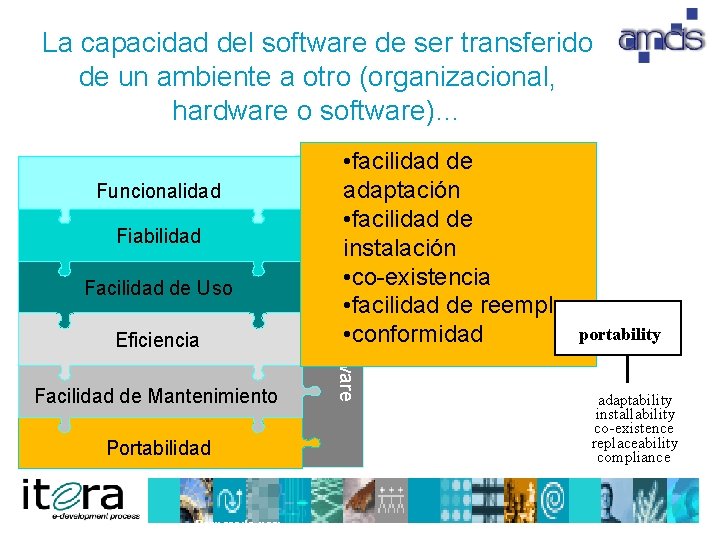 La capacidad del software de ser transferido de un ambiente a otro (organizacional, hardware