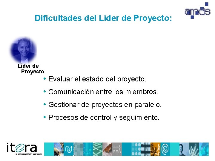 Dificultades del Líder de Proyecto: Líder de Proyecto • Evaluar el estado del proyecto.