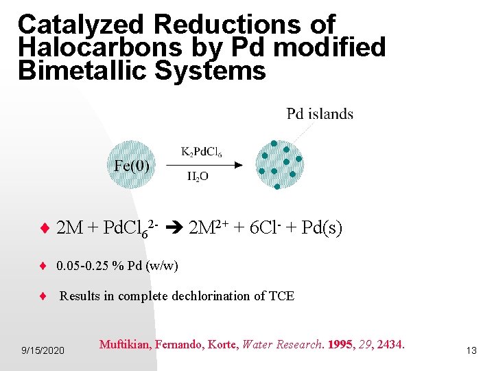 Catalyzed Reductions of Halocarbons by Pd modified Bimetallic Systems 2 M + Pd. Cl