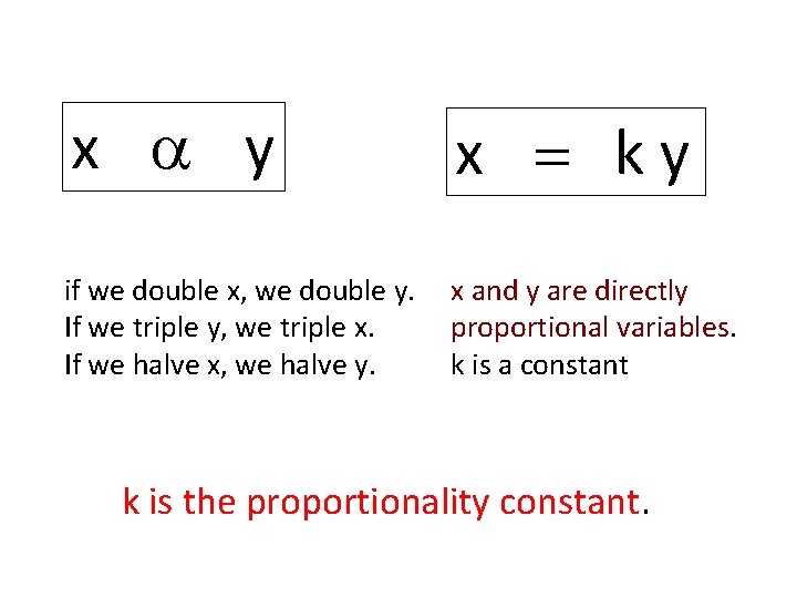 x a y x = ky if we double x, we double y. If