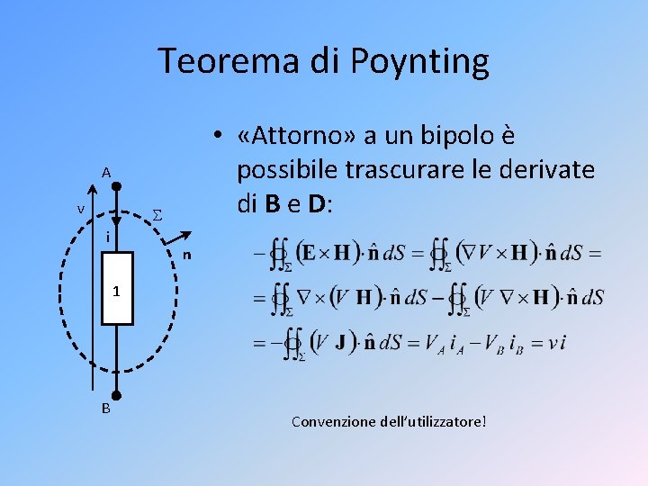 Teorema di Poynting • «Attorno» a un bipolo è possibile trascurare le derivate di