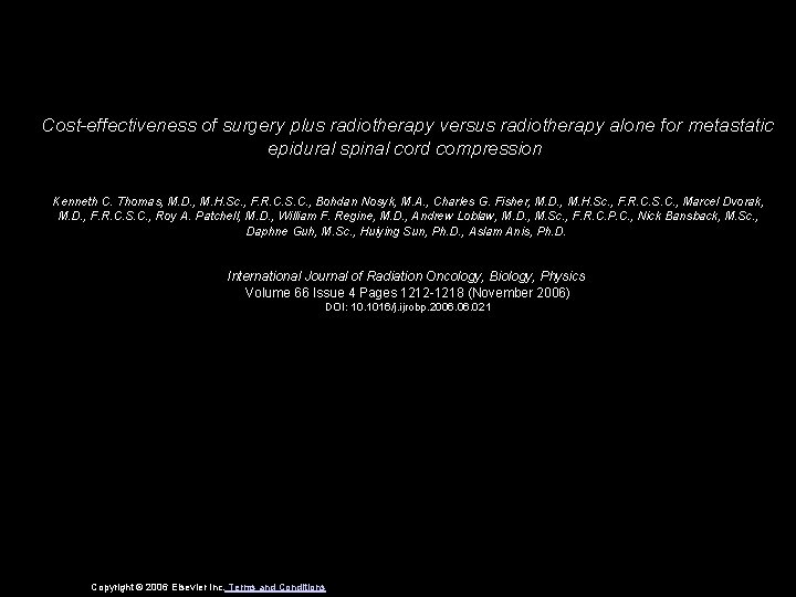 Cost-effectiveness of surgery plus radiotherapy versus radiotherapy alone for metastatic epidural spinal cord compression