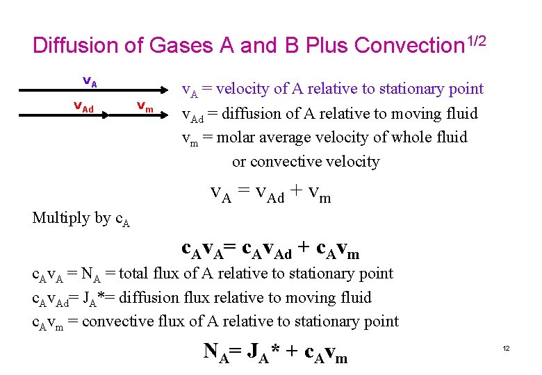 Diffusion of Gases A and B Plus Convection 1/2 v. Ad vm v. A