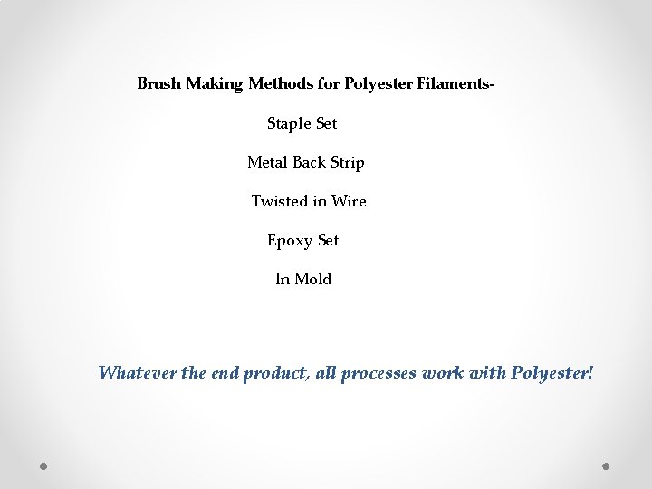 Brush Making Methods for Polyester Filaments. Staple Set Metal Back Strip Twisted in Wire