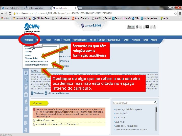 Somente os que têm relação com a formação acadêmica Destaque de algo que se