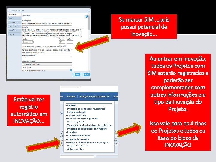 Se marcar SIM. . . pois possui potencial de inovação. . . Então vai