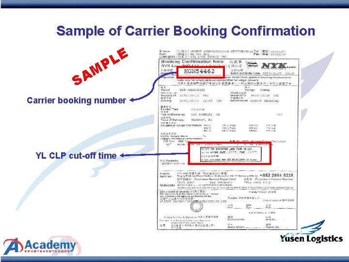 Sample of Carrier Booking Confirmation E L P M A S Carrier booking number