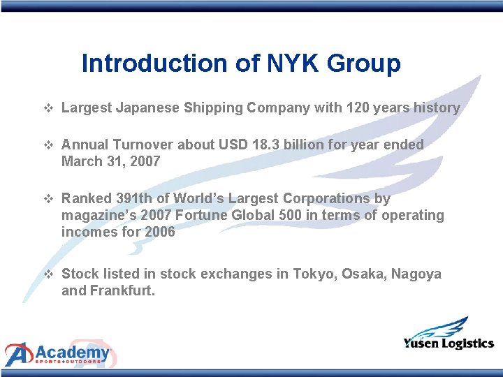 Introduction of NYK Group v Largest Japanese Shipping Company with 120 years history v