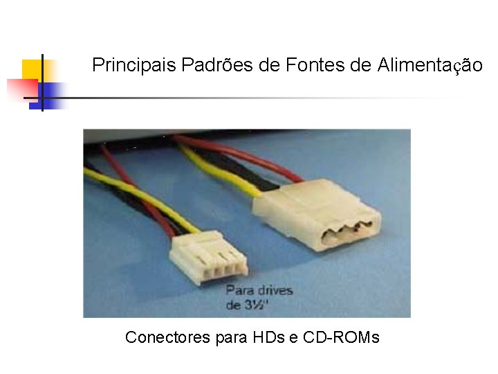 Principais Padrões de Fontes de Alimentação Conectores para HDs e CD-ROMs 