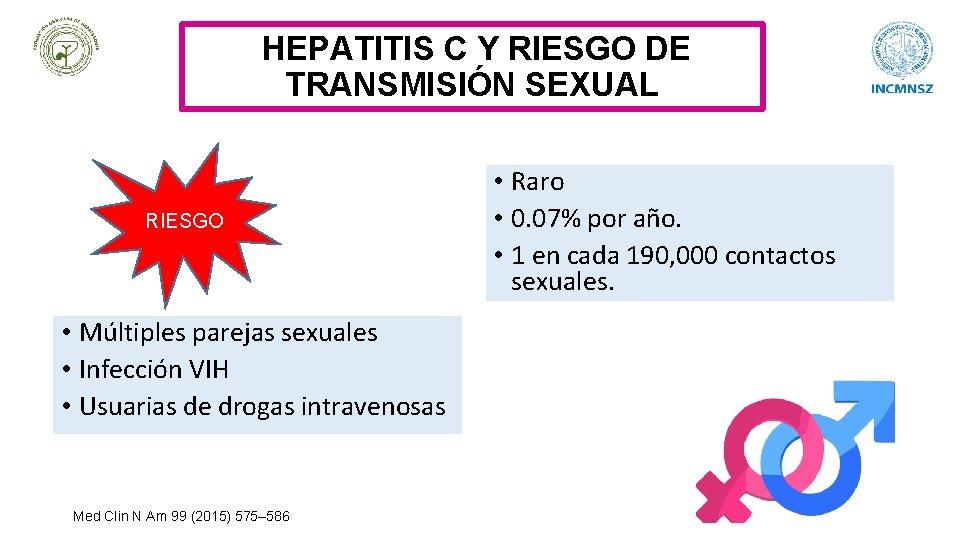 HEPATITIS C Y RIESGO DE TRANSMISIÓN SEXUAL RIESGO • Múltiples parejas sexuales • Infección