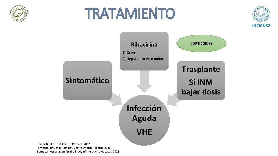 TRATAMIENTO Ribavirina CORTICOIDES 1) Grave 2) Hep. Agudo en crónico Trasplante Si INM bajar