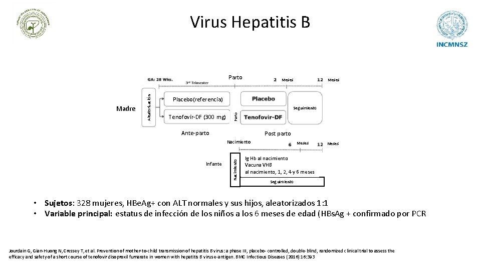 Virus Hepatitis B Meses Placebo(referencia) Seguimiento Tenofovir-DF (300 mg) Parto Madre Aleatorización Parto Ante-parto