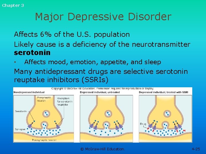 Chapter 3 Major Depressive Disorder Affects 6% of the U. S. population Likely cause