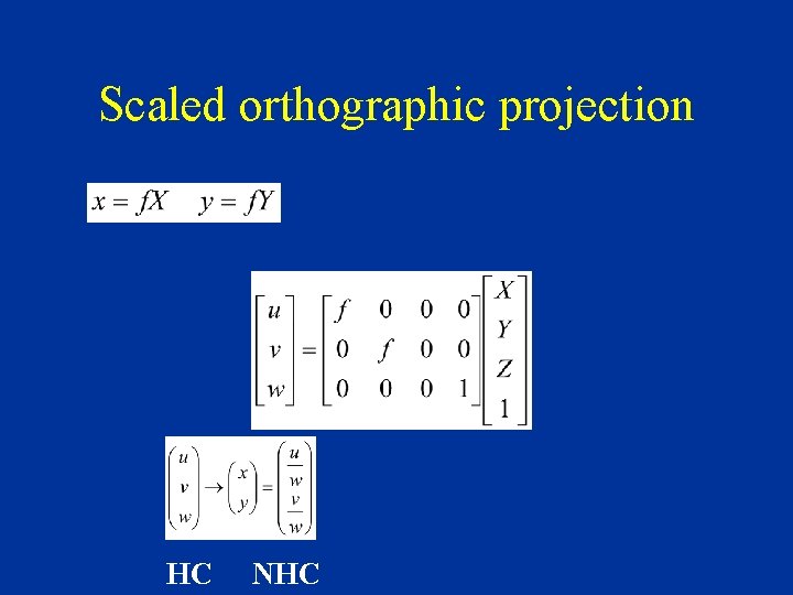 Scaled orthographic projection HC NHC 