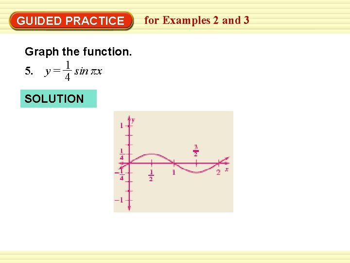 GUIDED PRACTICE Graph the function. 1 5. y = sin πx 4 SOLUTION for