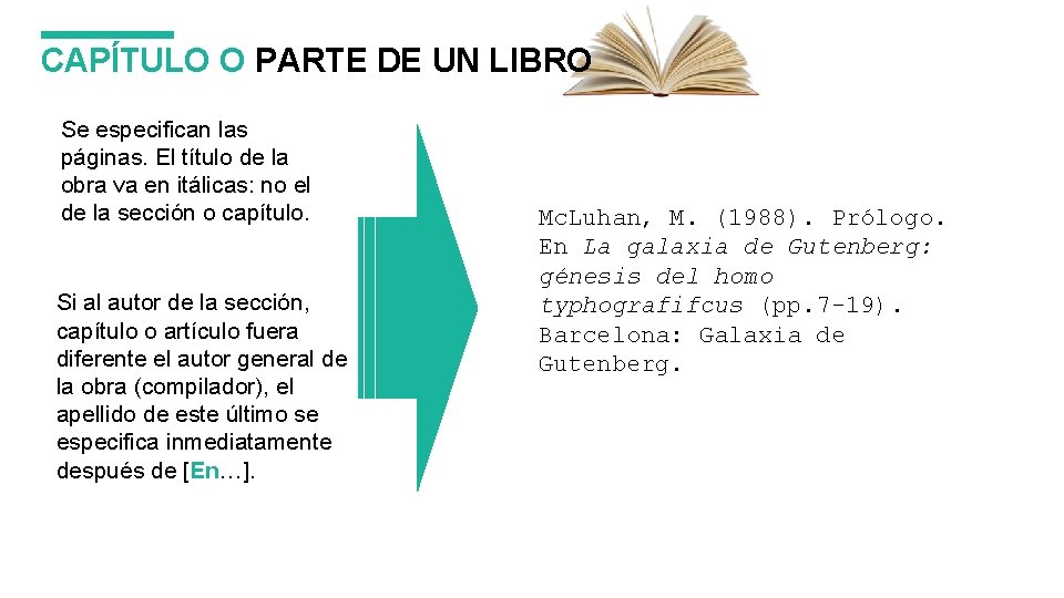 CAPÍTULO O PARTE DE UN LIBRO Se especifican las páginas. El título de la CAPÍTULO O PARTE DE UN LIBRO Se especifican las páginas. El título de la