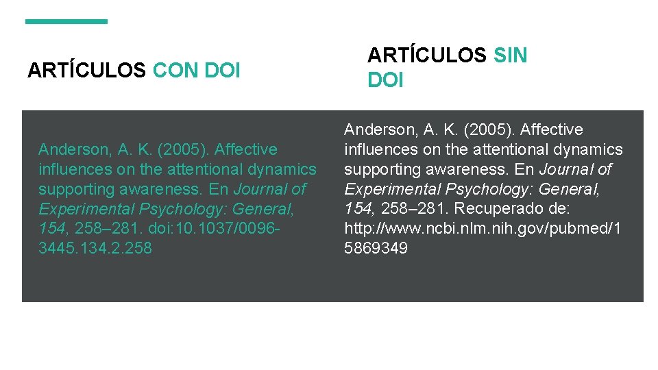 ARTÍCULOS CON DOI Anderson, A. K. (2005). Affective influences on the attentional dynamics supporting ARTÍCULOS CON DOI Anderson, A. K. (2005). Affective influences on the attentional dynamics supporting