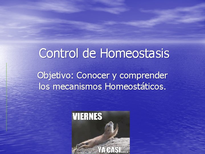 Control de Homeostasis Objetivo: Conocer y comprender los mecanismos Homeostáticos. 