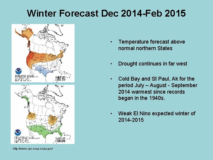 Winter Forecast Dec 2014 -Feb 2015 http: //www. cpc. ncep. noaa. gov/ • Temperature