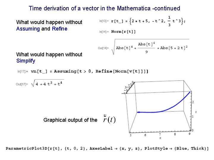 Time derivation of a vector in the Mathematica -continued What would happen without Assuming