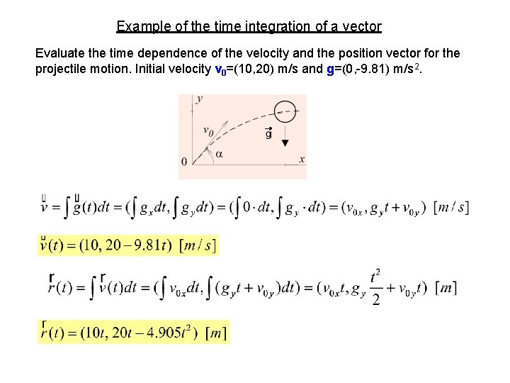 Example of the time integration of a vector Evaluate the time dependence of the