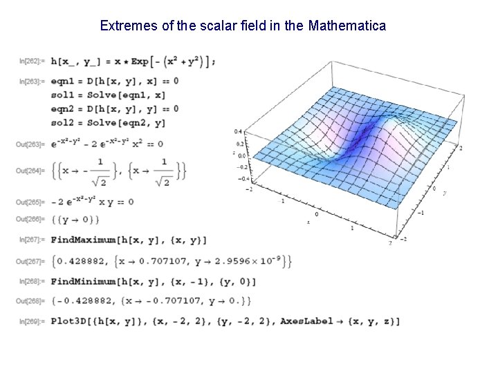 Extremes of the scalar field in the Mathematica 