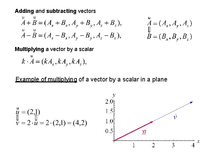 Adding and subtracting vectors Multiplying a vector by a scalar Example of multiplying of
