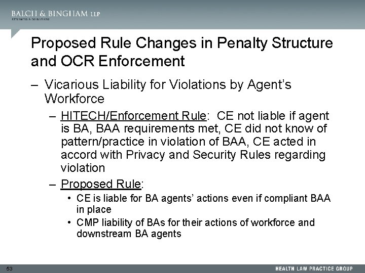 Proposed Rule Changes in Penalty Structure and OCR Enforcement – Vicarious Liability for Violations