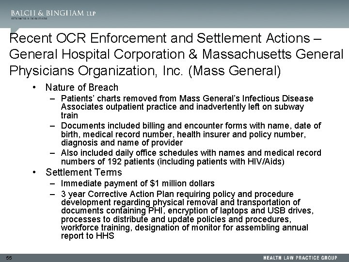 Recent OCR Enforcement and Settlement Actions – General Hospital Corporation & Massachusetts General Physicians