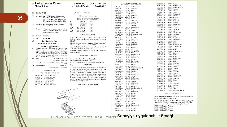 35 M. KAAN DERİCİOĞLU - PATENT VE FAYDALI MODEL - 27. 03. 2017 Sanayiye