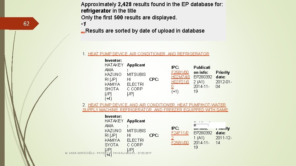 62 Approximately 2, 428 results found in the EP database for: refrigerator in the