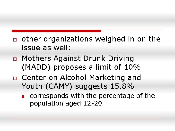 o o o other organizations weighed in on the issue as well: Mothers Against o o o other organizations weighed in on the issue as well: Mothers Against
