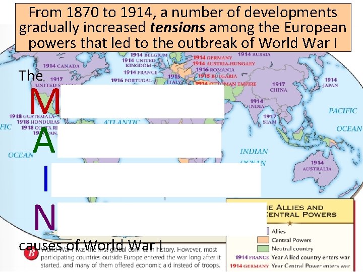 From 1870 to 1914, a number of developments gradually increased tensions among the European