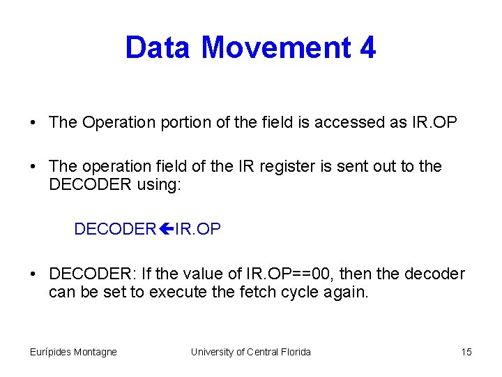 Data Movement 4 • The Operation portion of the field is accessed as IR.