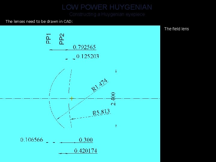 LOW POWER HUYGENIAN Constructing a Huygenian eyepiece The lenses need to be drawn in