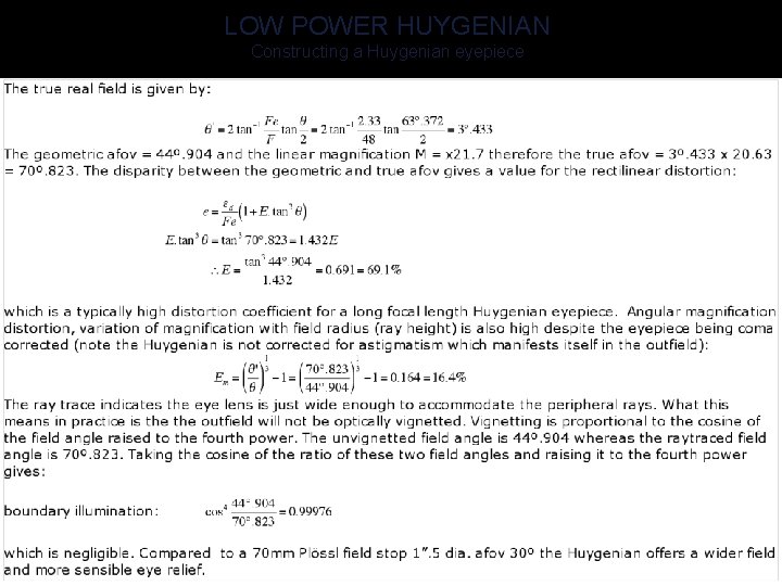 LOW POWER HUYGENIAN Constructing a Huygenian eyepiece 