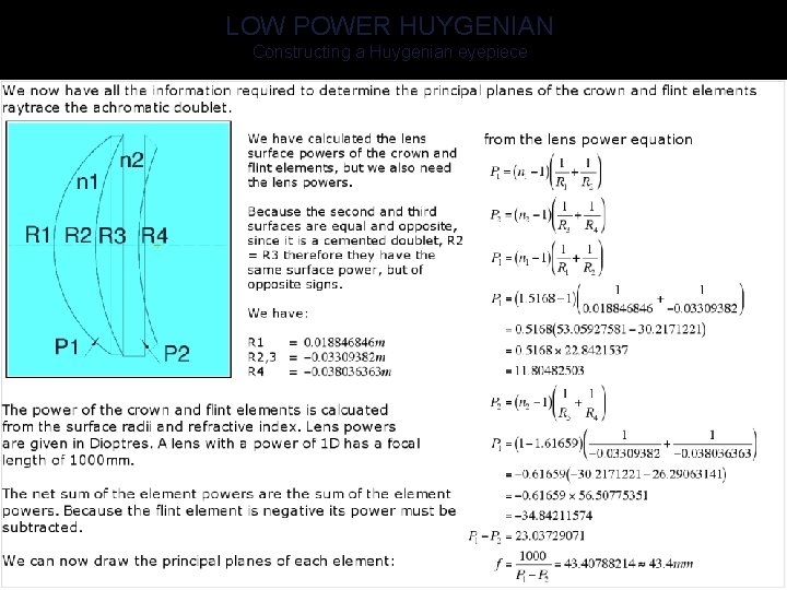 LOW POWER HUYGENIAN Constructing a Huygenian eyepiece 