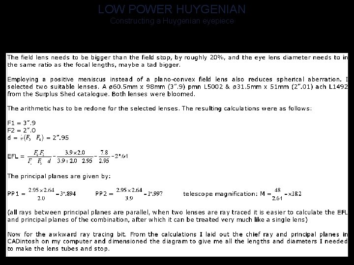 LOW POWER HUYGENIAN Constructing a Huygenian eyepiece 