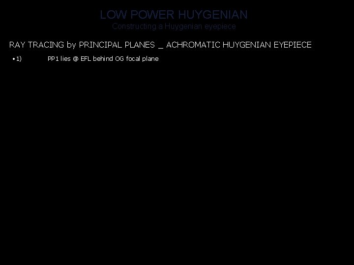 LOW POWER HUYGENIAN Constructing a Huygenian eyepiece RAY TRACING by PRINCIPAL PLANES _ ACHROMATIC